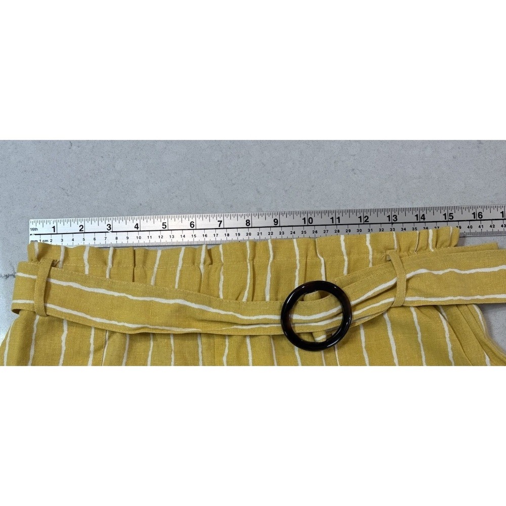 NWT Sans Souci Yellow White Striped Linen Blend Paperbag Shorts Size Large LG - Picture 9 of 13